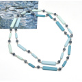 2021 blue color double layer resin acrylic necklace women long plastic round beads link chain necklace